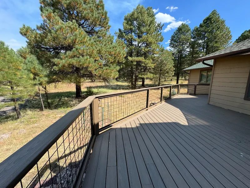 Deck with hog wire railing